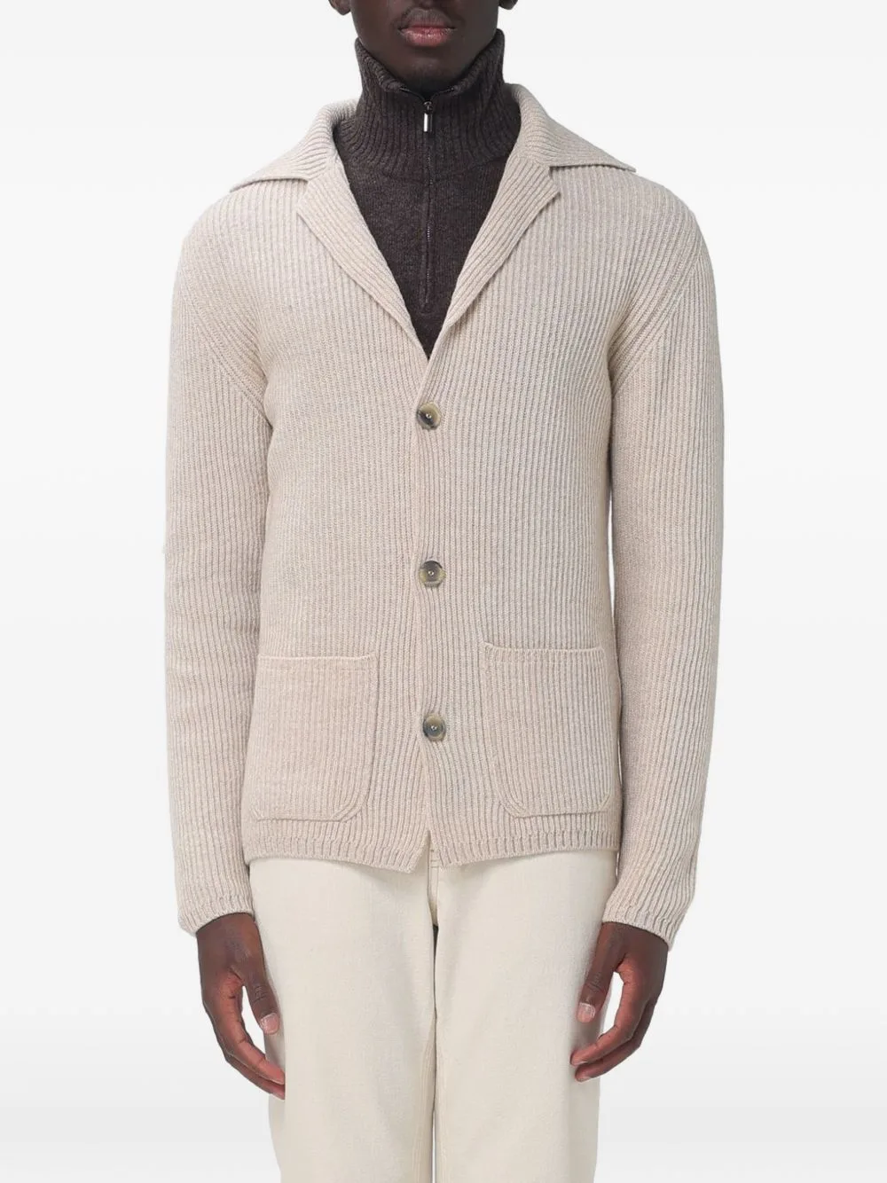 Ribbed-Knit Virgin Wool Cardigan by Altea