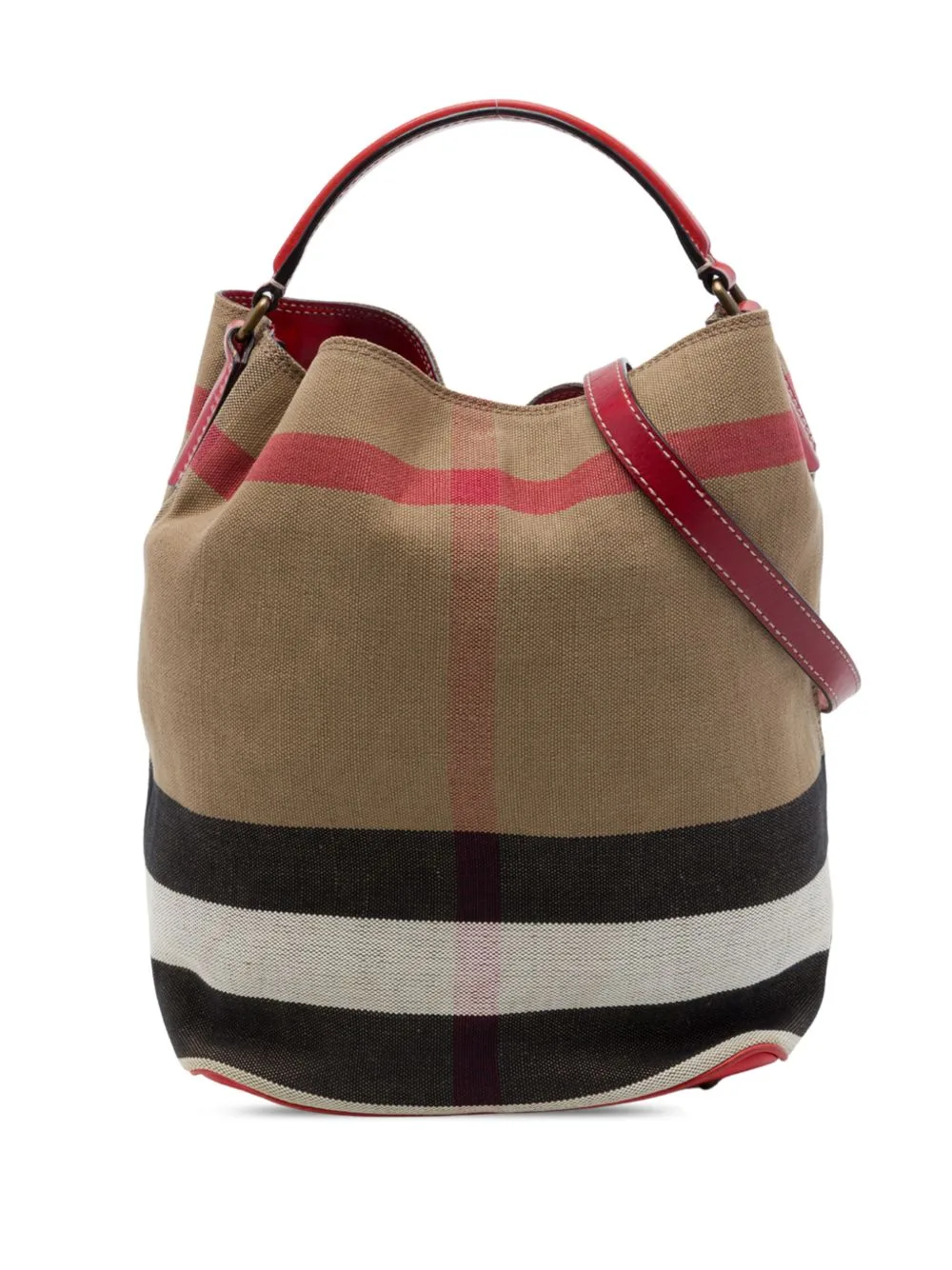 2000-2017 Medium Mega Check Canvas Ashby Bucket Bag Satchel by Burberry Pre-Owned