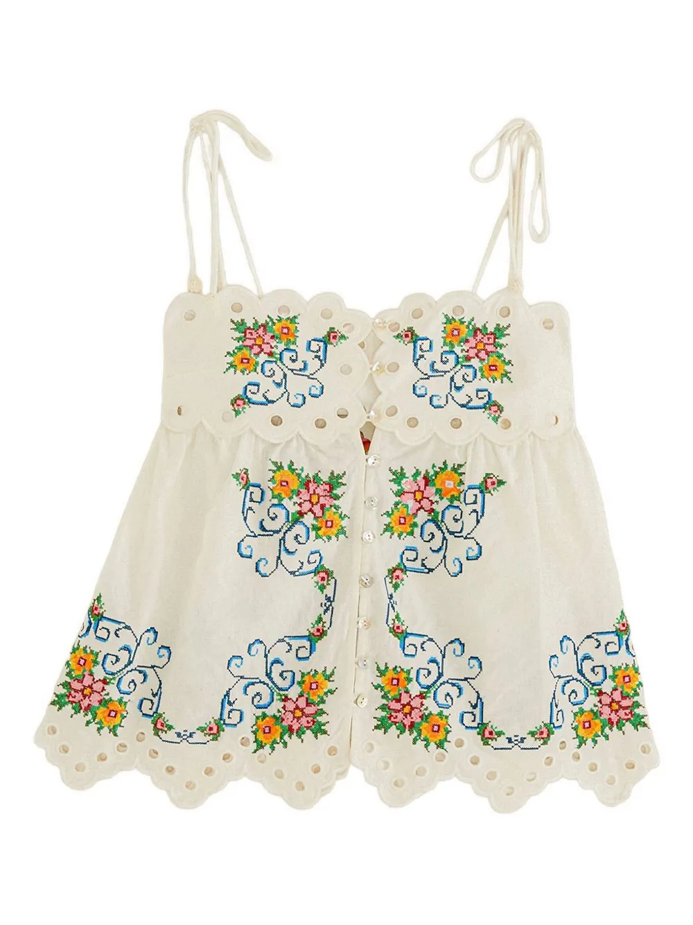 Floral-Embroidered Scalloped Top by FARM Rio
