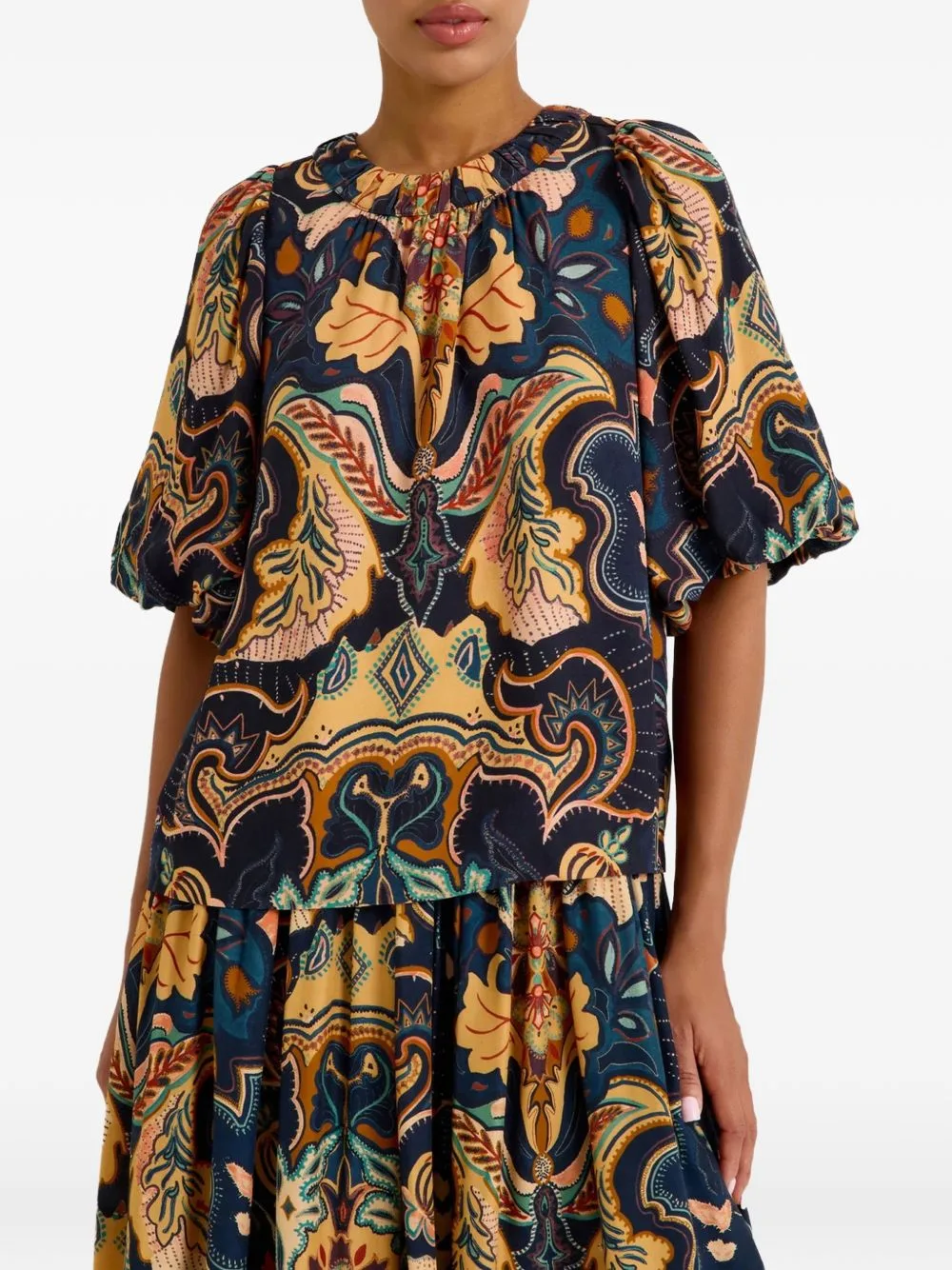 Wren Paisley-Print Puff-Sleeve Top by Marie Oliver