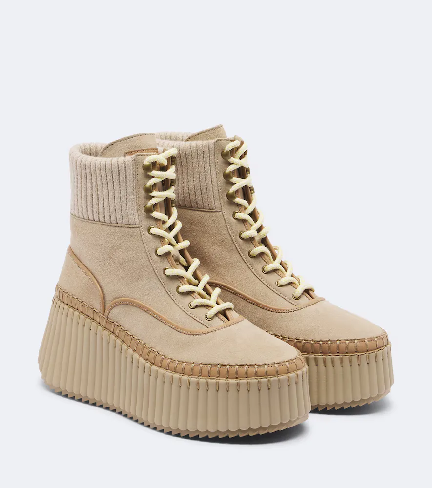 Nama Suede Platform Lace-Up Boots by Chloe