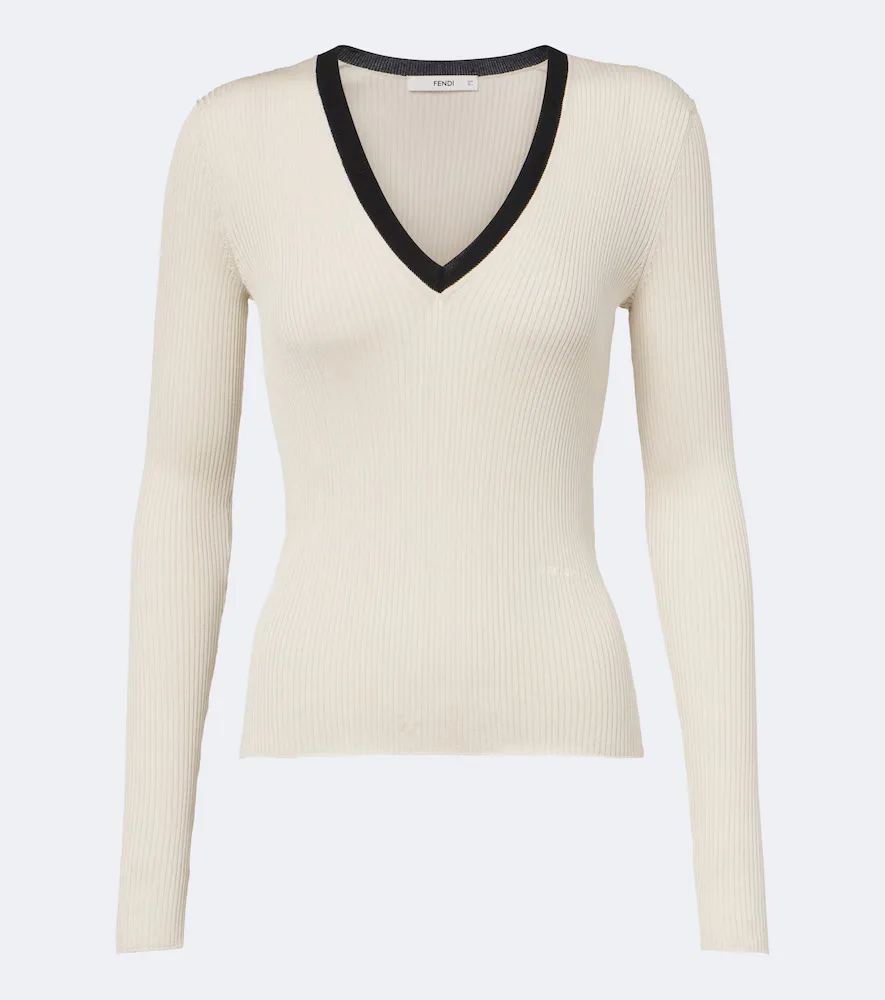 Ribbed-Knit Silk and Cotton Sweater by Fendi