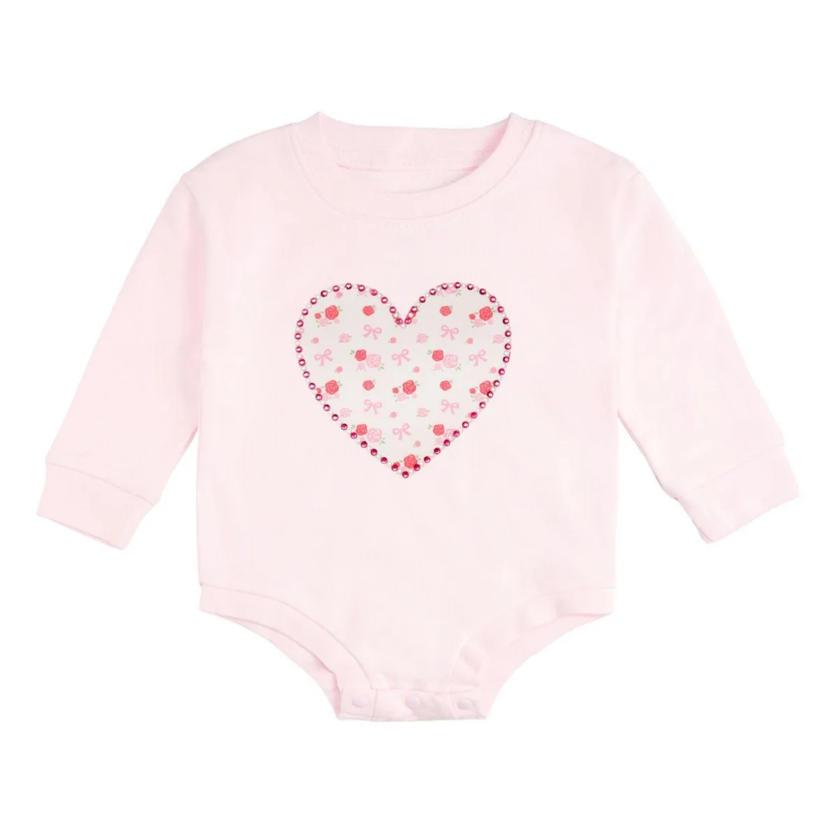 Dainty Rose Pearl Heart Patch Long Sleeve Romper by Sweet Wink