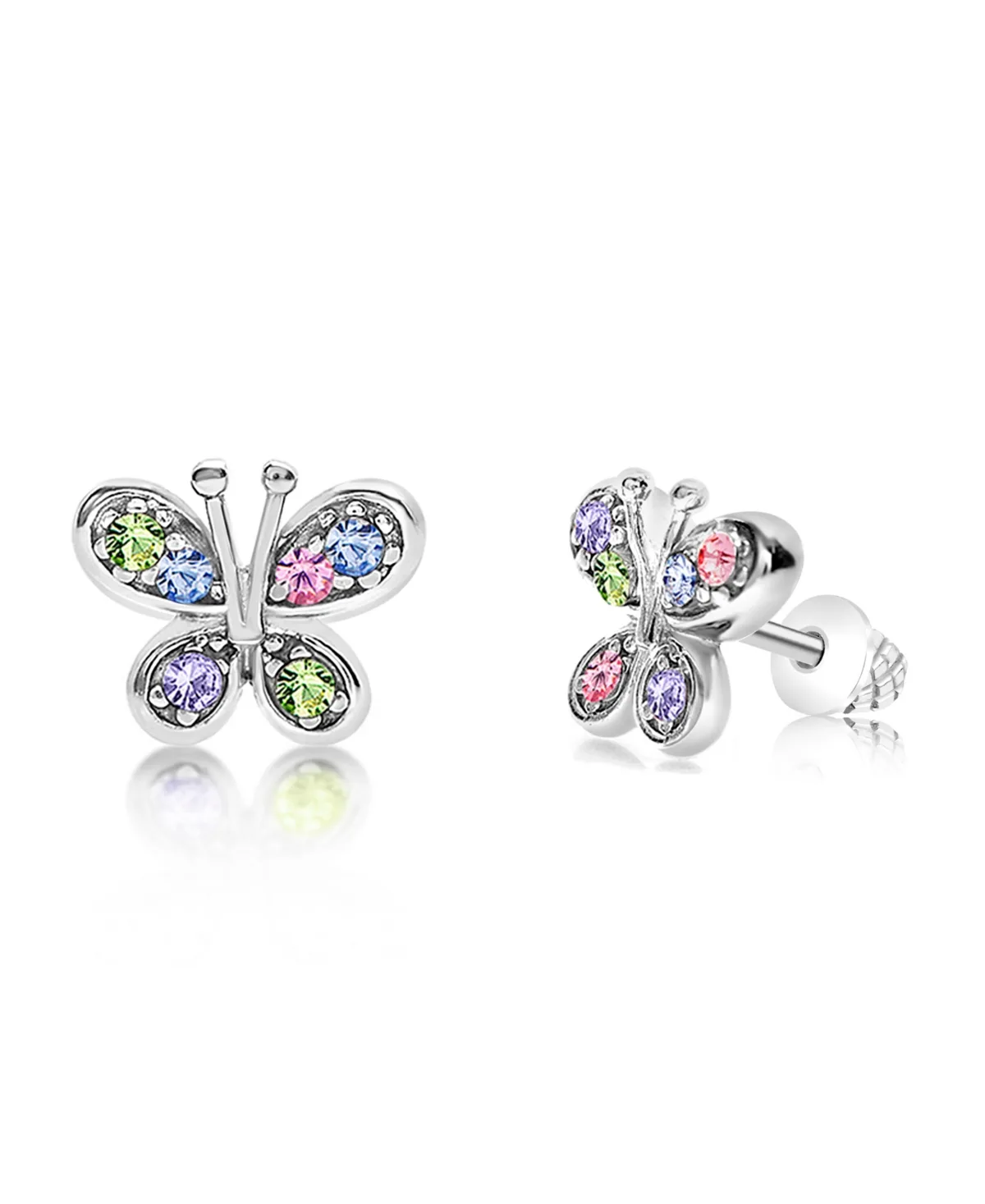 Butterfly Multi-Color Crystal White Gold Palladium Plating Screwstud Earring by Chanteur