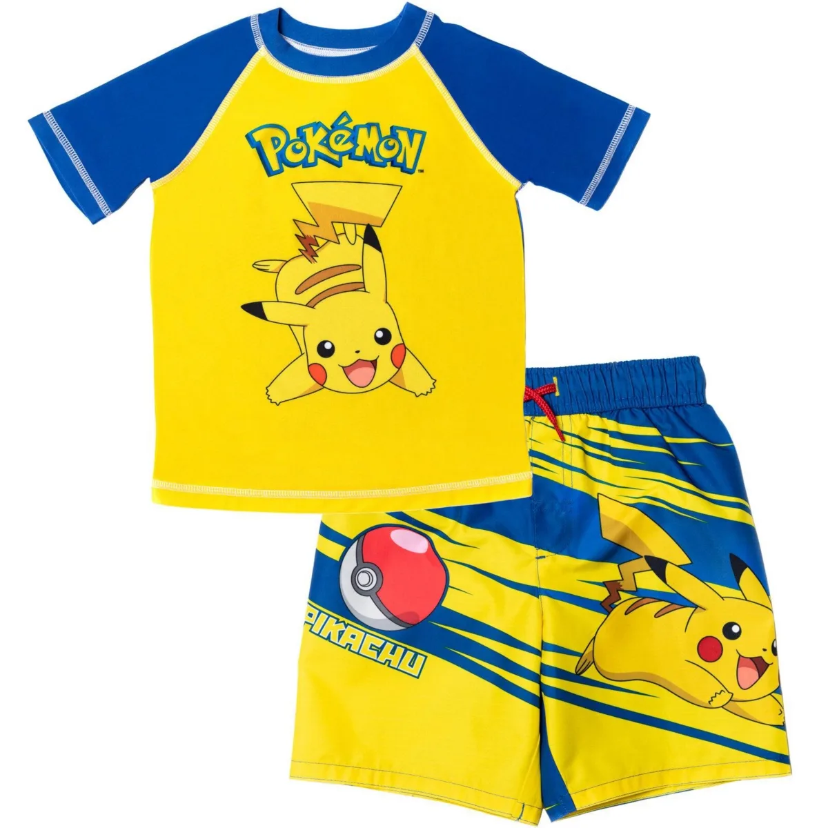 Pikachu UPF 50+ Rash Guard Swim Trunks Outfit Set by Pokemon