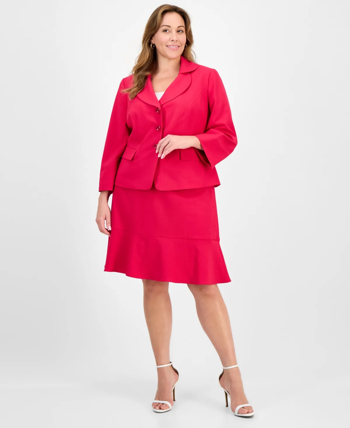 Tulip Collar Jacket & Tiered Skirt Suit Set by Le Suit