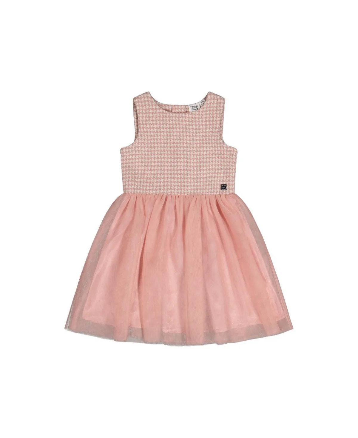 Bi-Material Sleeveless Dress Houndstooth by Deux Par Deux