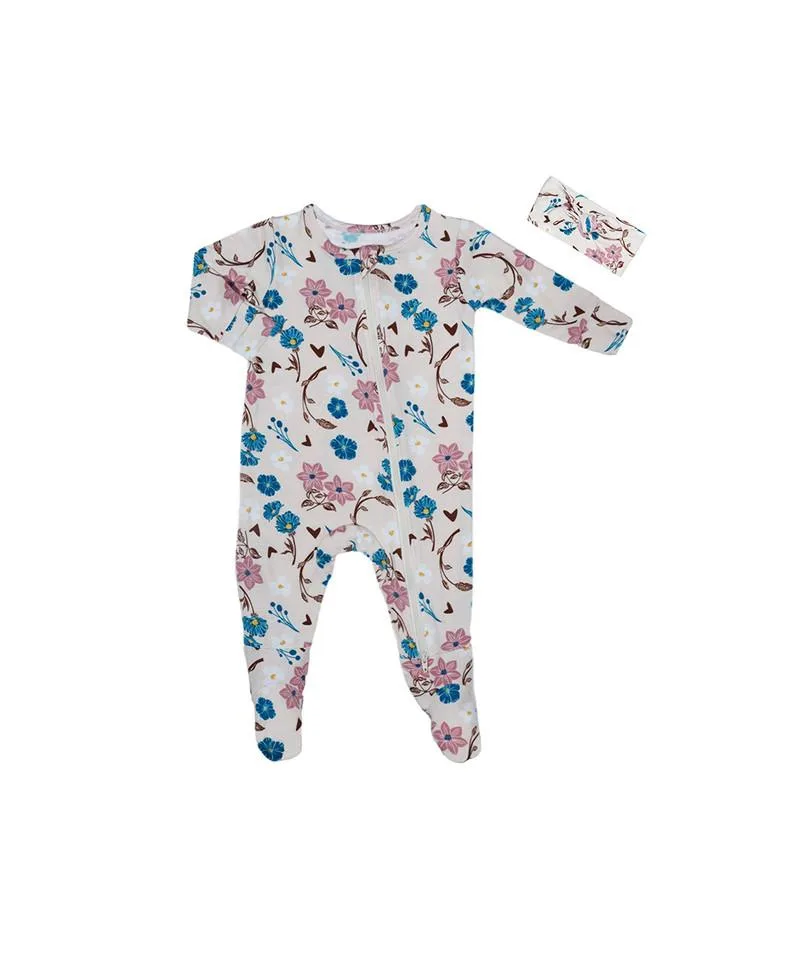 Zip Long Sleeve Footie & Head Wrap Set by Baby Grey By Everly Grey
