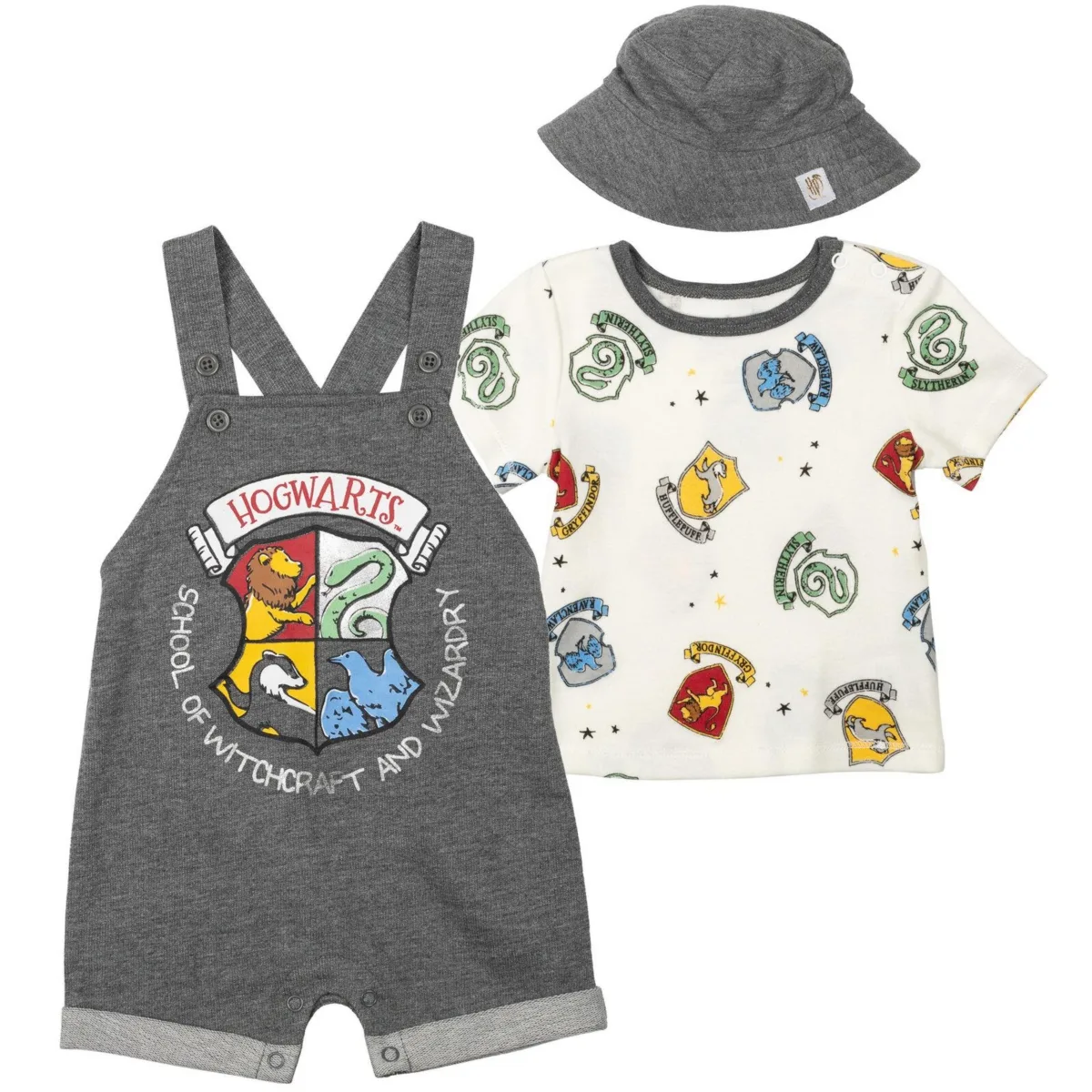 Hermione Hedwig Ron Weasley French Terry Short Overalls T-Shirt & Hat 3 Piece Outfit by Harry Potter