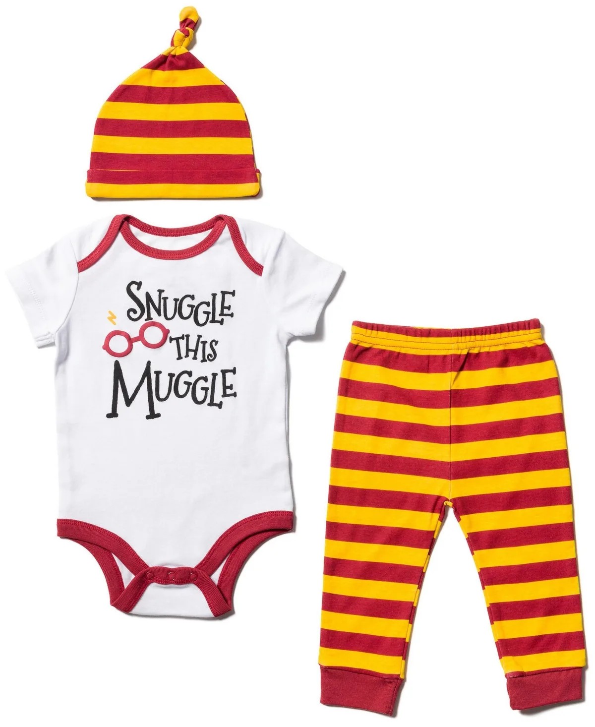 3 Piece Outfit Set: Cuddly Bodysuit Pants Hat by Harry Potter