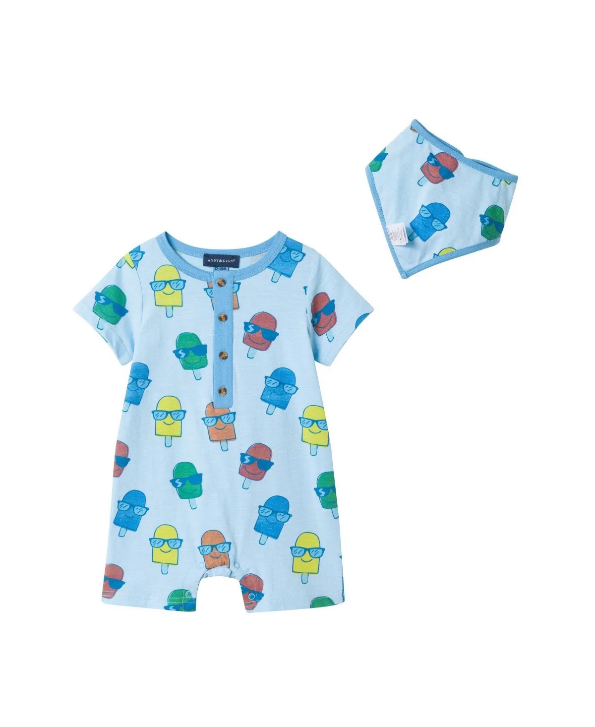 Ice-Pops Henley Romper and Bib Set by Andy & Evan