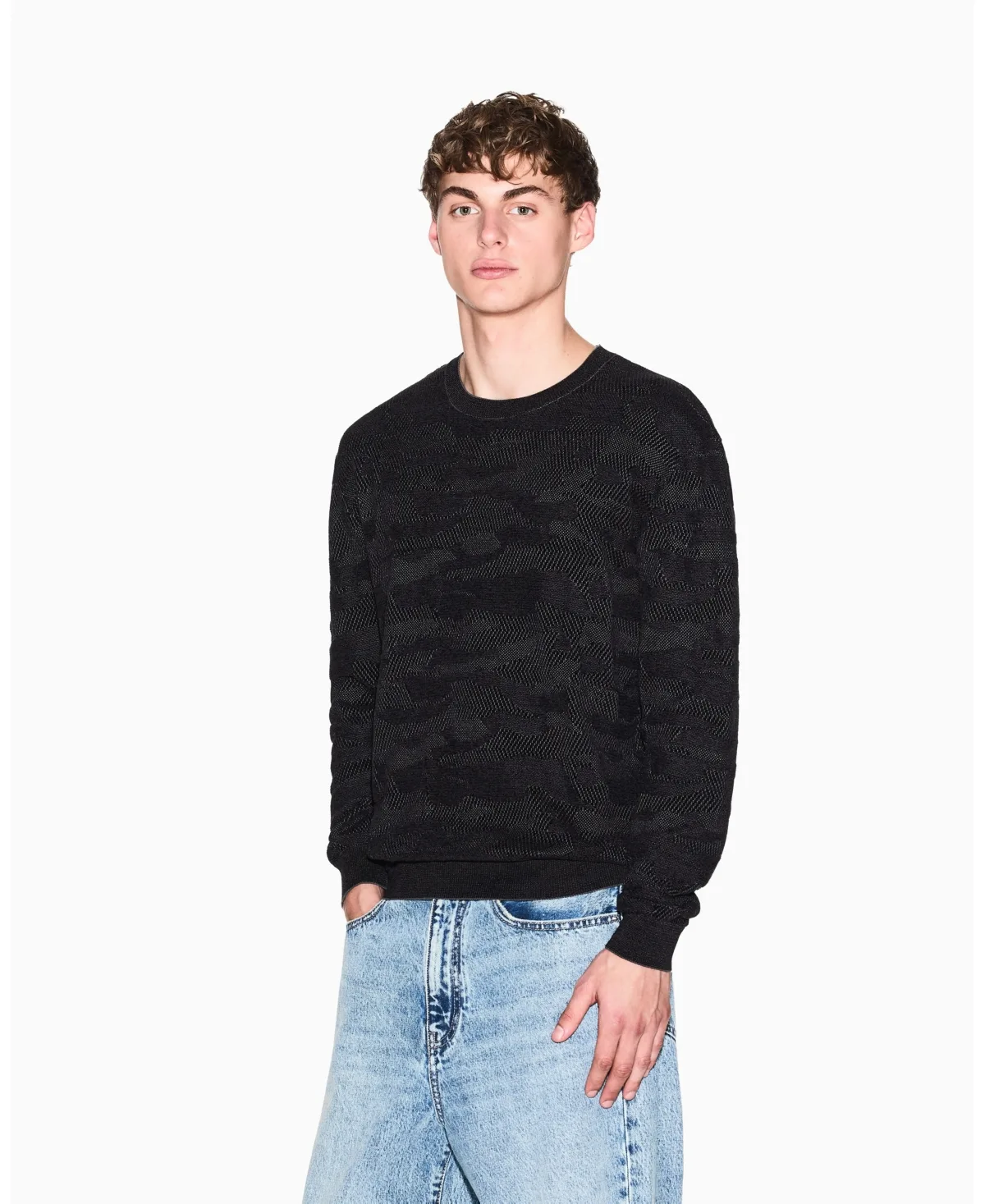 Jacquard Camouflage Mercerized Cotton Sweater by A|x Armani Exchange