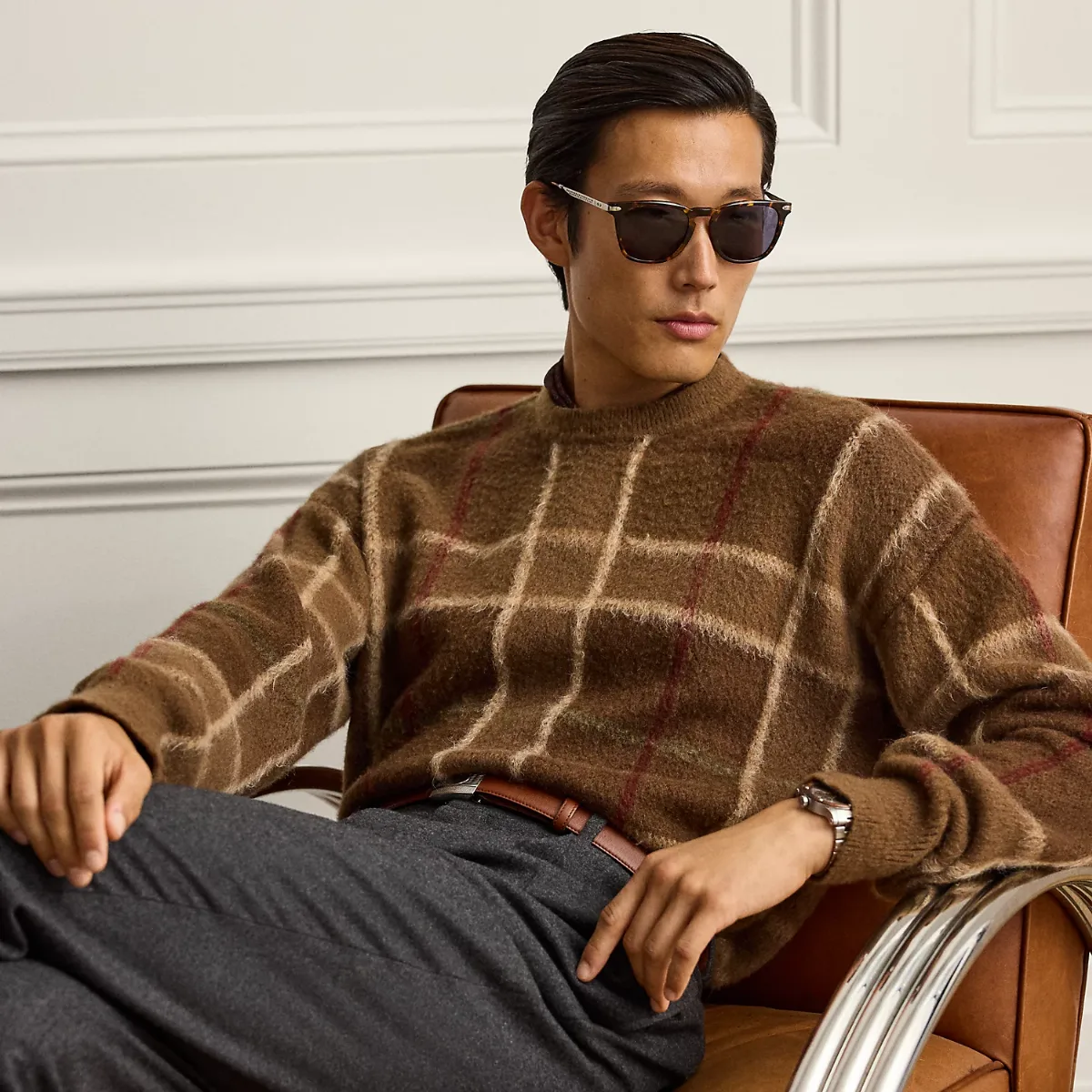 Relaxed Fit Plaid Cashmere-Blend Jumper by Ralph Lauren Purple Label