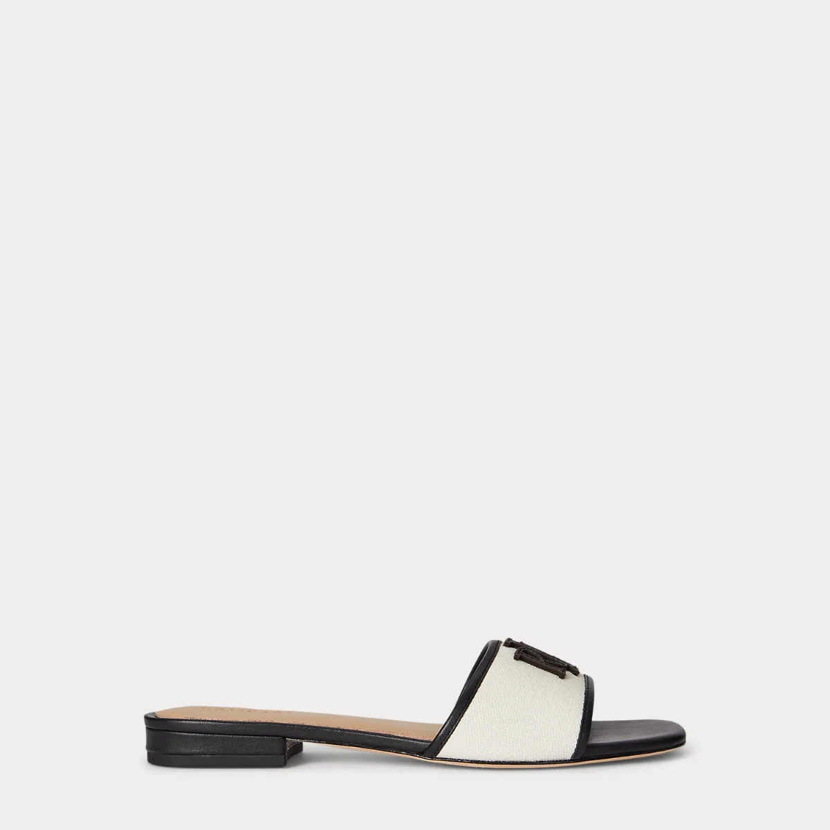 Everley Leather-Trim Canvas Slide Sandal by Lauren Ralph Lauren
