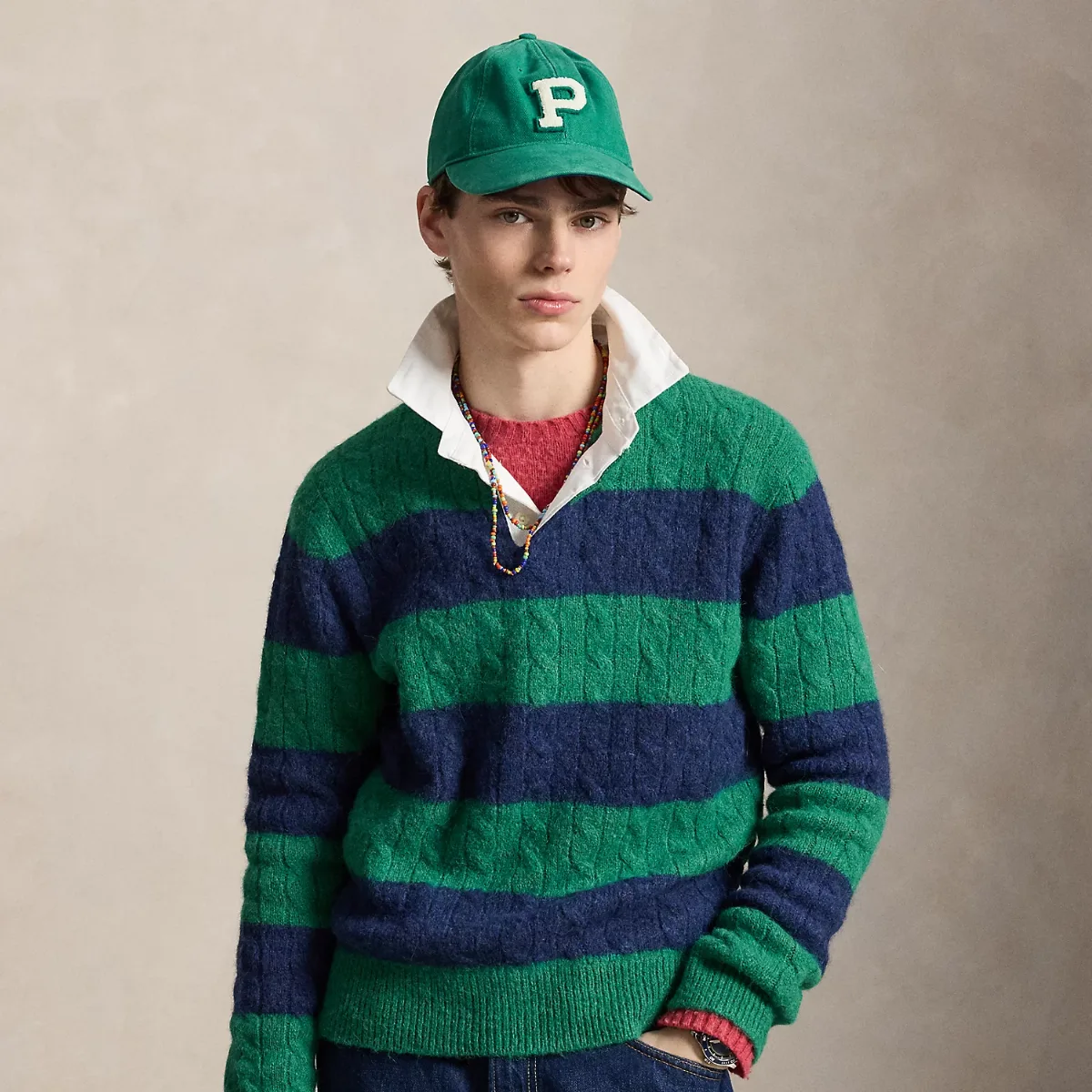 Striped Cable-Knit Rugby Jumper by Polo Ralph Lauren