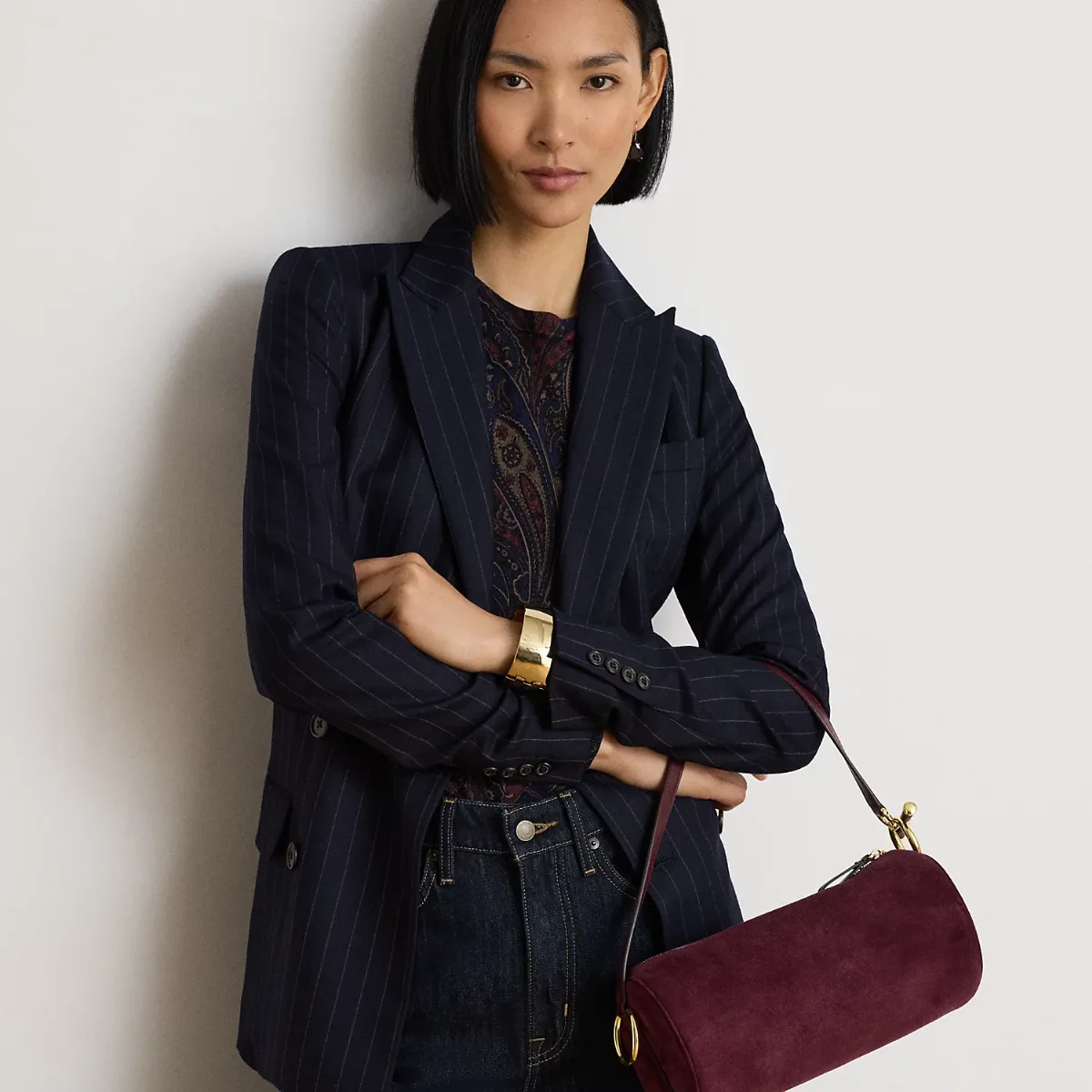 Sheep-Suede Medium Blaike Barrel Bag by Lauren Ralph Lauren