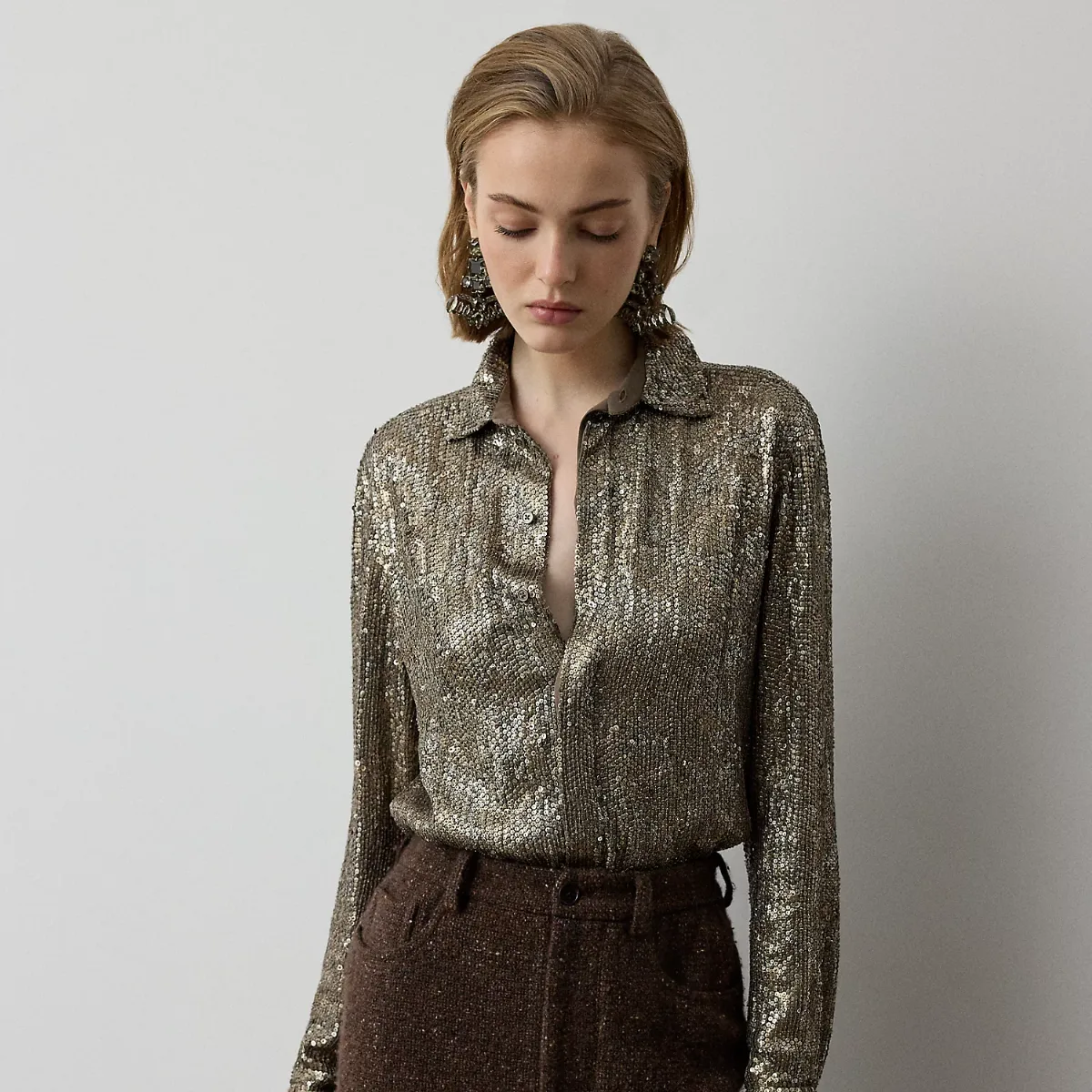 Reice Embellished Silk Georgette Shirt by Ralph Lauren Collection