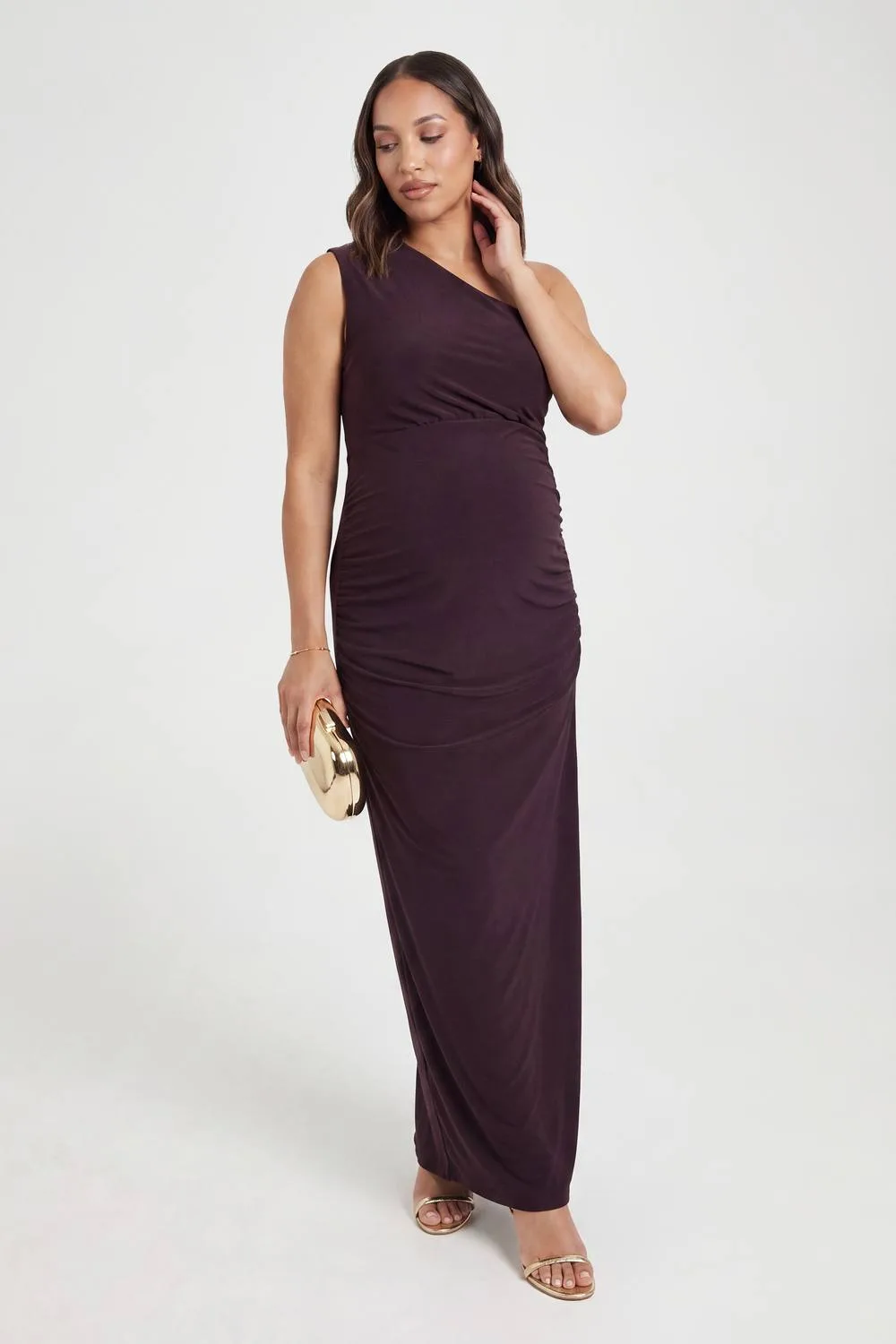 Maternity Double Slinky One Shoulder Ruched Maxi Dress by boohoo