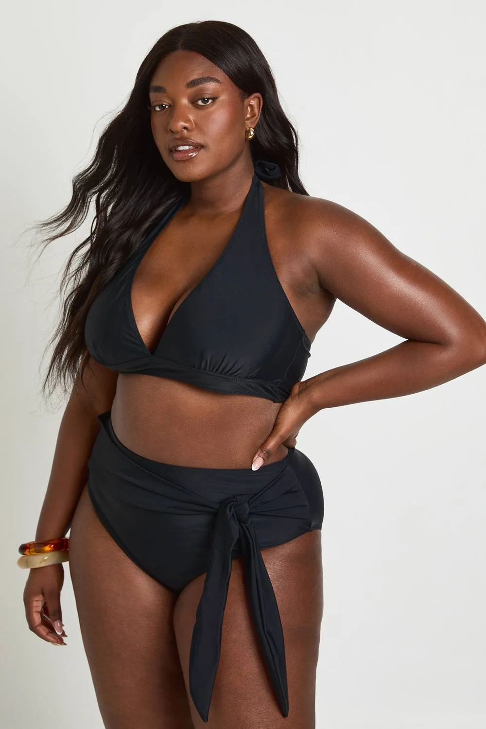Tummy Control Wrap Detail High Waist Bikini Bottom by boohoo