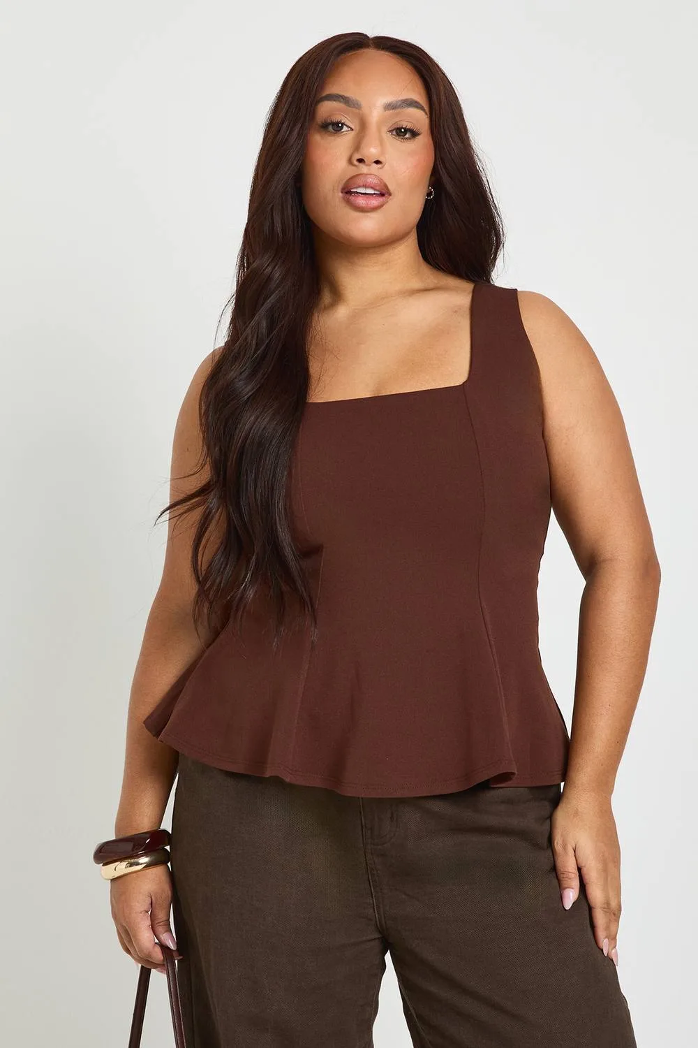 Square Neck Peplum Top by boohoo
