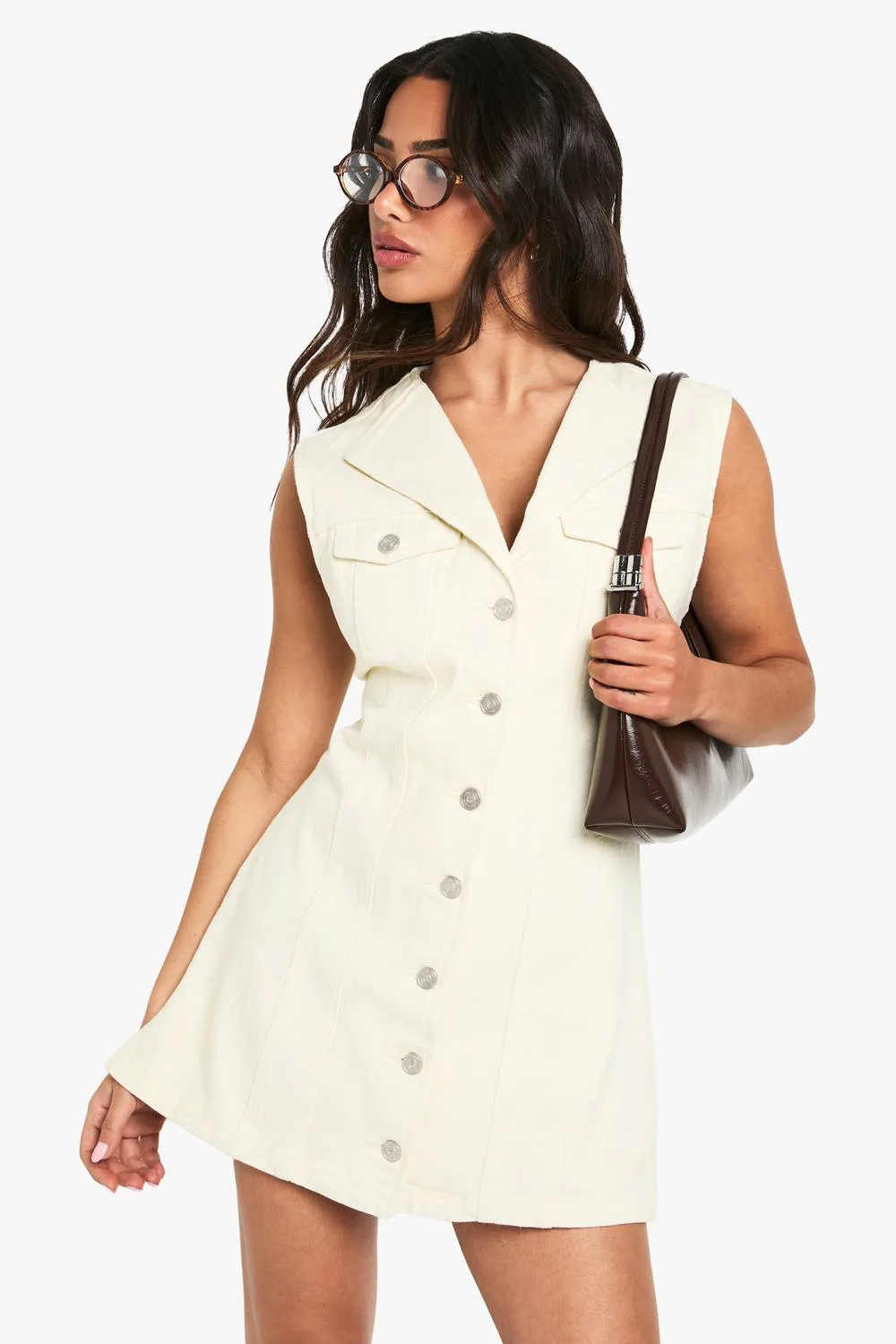 Sleeveless Fitted Denim Mini Dress by boohoo