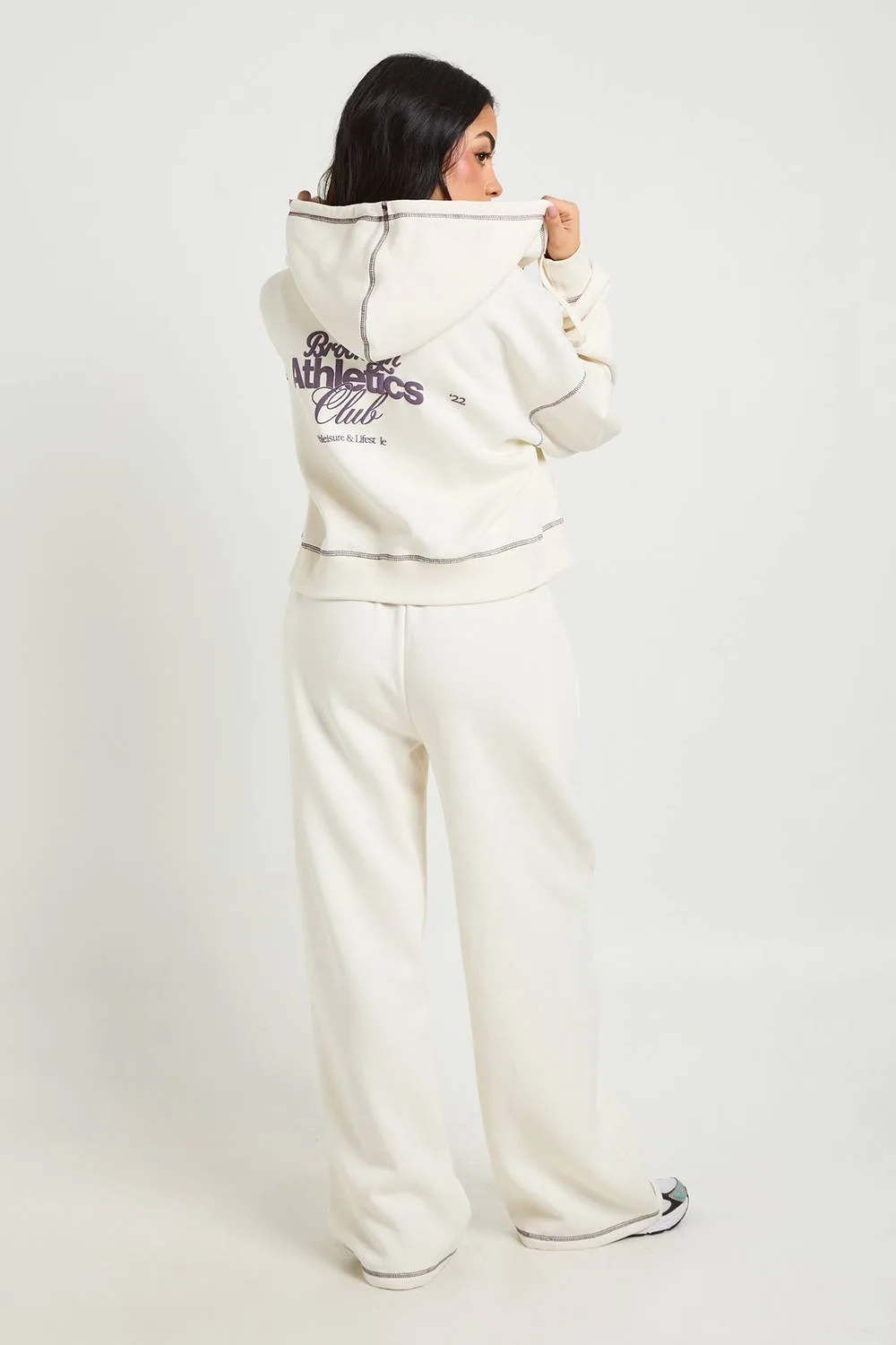 Contrast Stitch Athletics Club Boxy Zip Through Hooded Tracksuit - Stone by boohoo