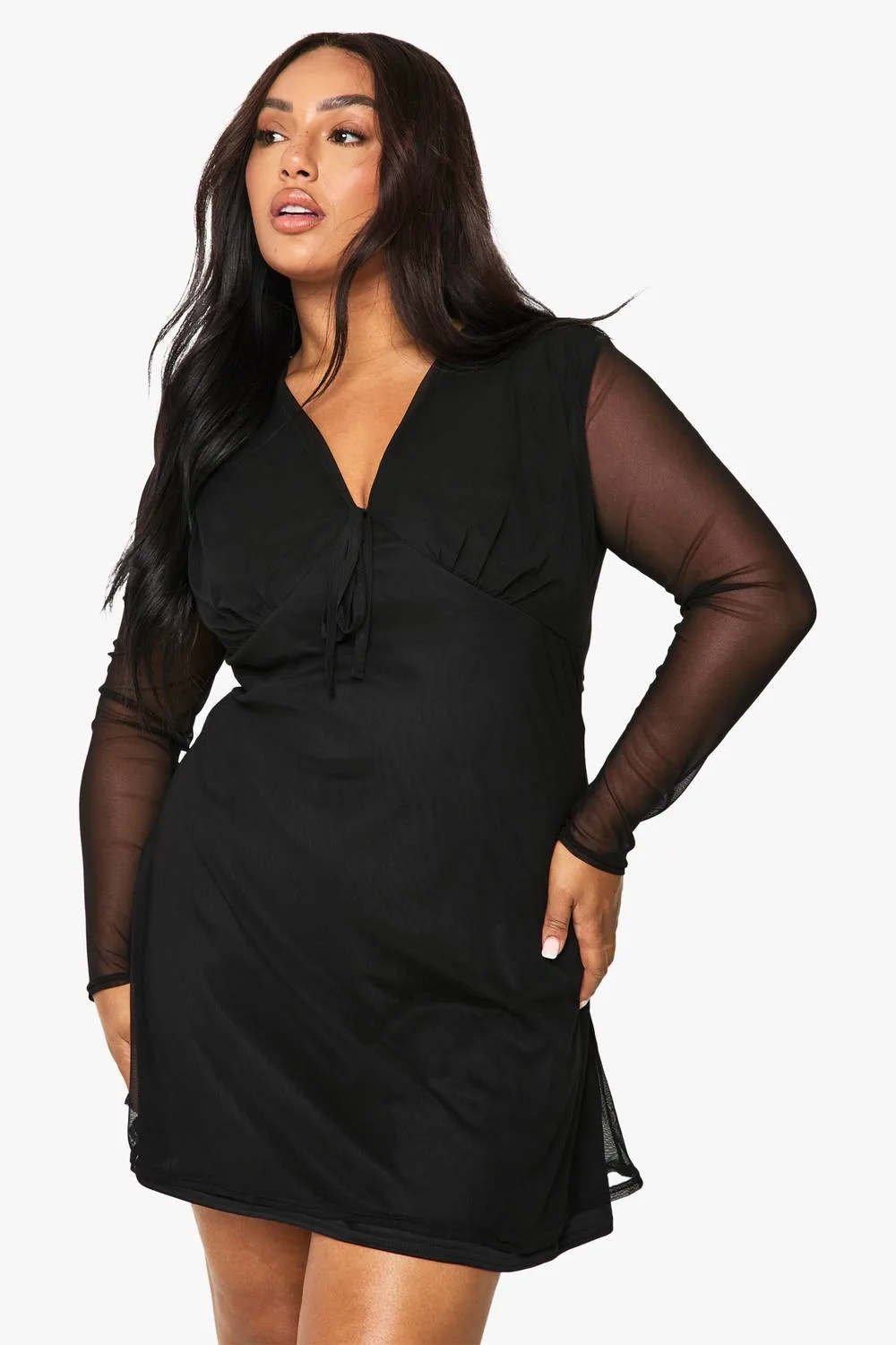 Tie Bust Mesh Skater Dress