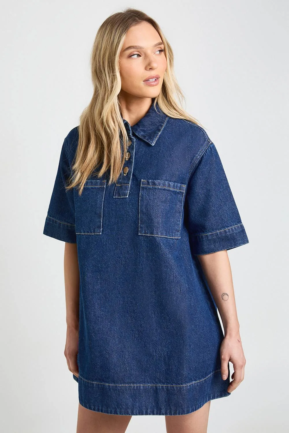 Short Sleeve Denim Dress by boohoo