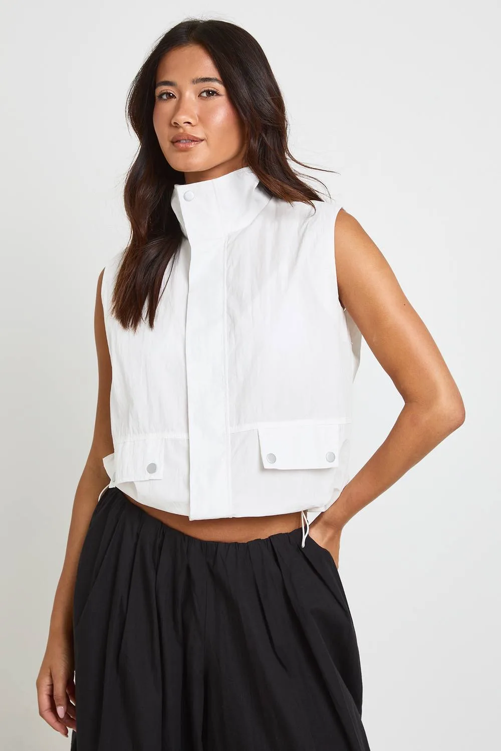 Funnel Neck Sleeveless Zip Through Top by boohoo