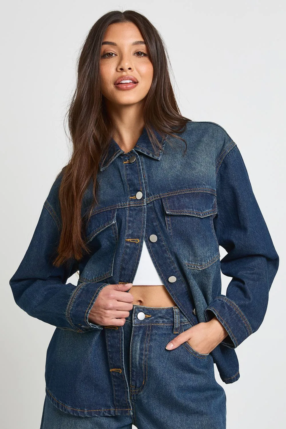 Oversized Denim Shirt by boohoo