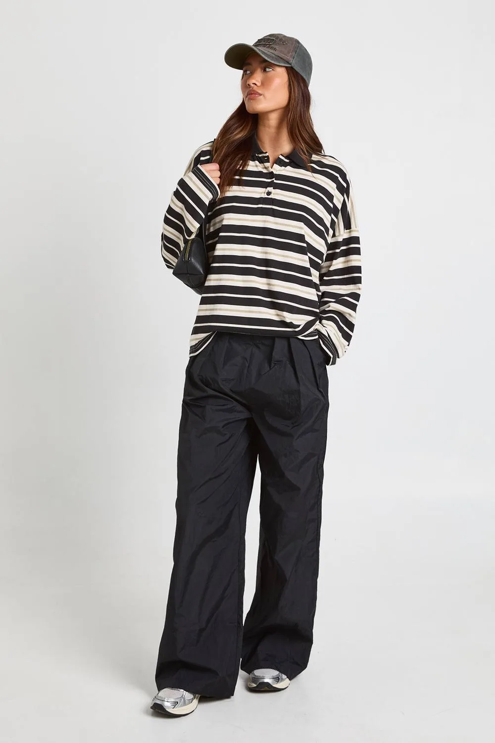 Nylon Pleat Detail Cargo Trousers by boohoo