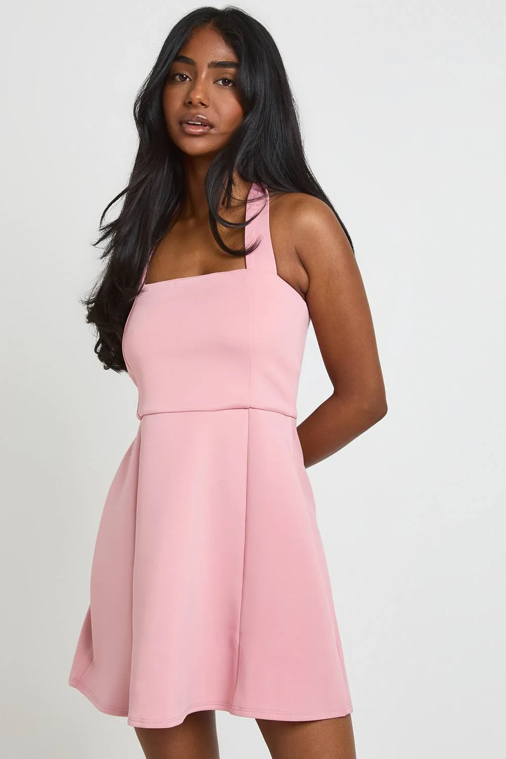 Square Halter Neck Skater Dress by boohoo