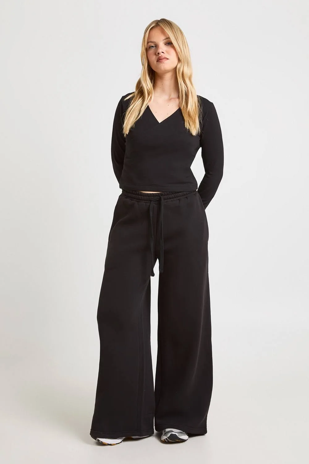 Wrap Front Long Sleeve Top & Straight Leg Jogger Tracksuit by boohoo