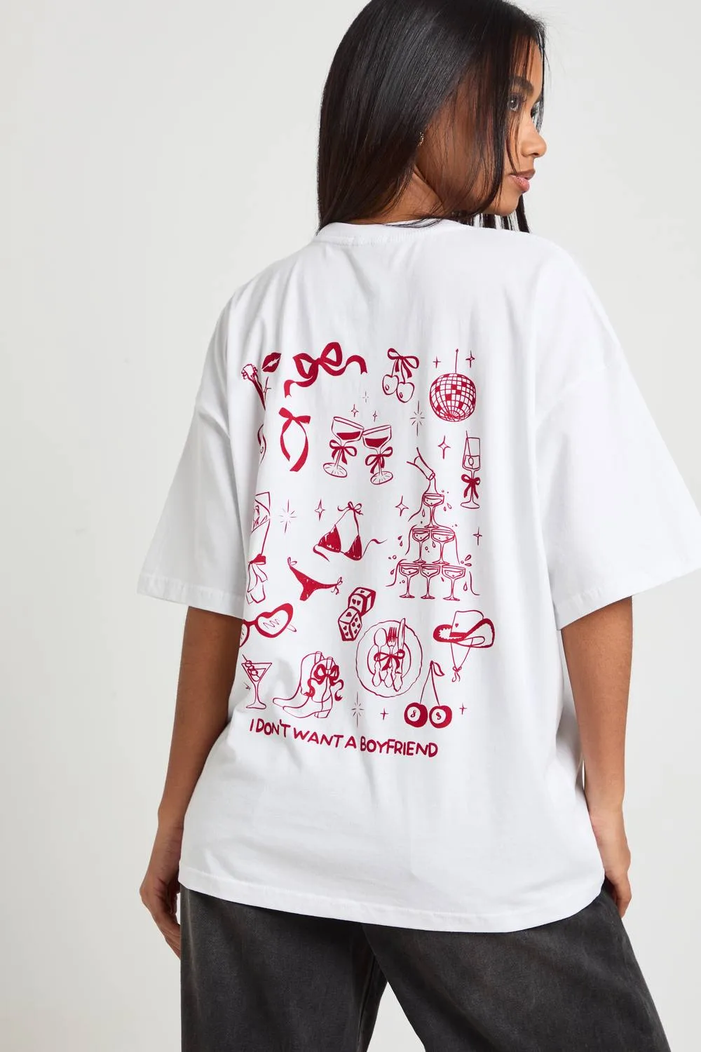 I Don't Want a Boyfriend Girly Back Printed T-Shirt