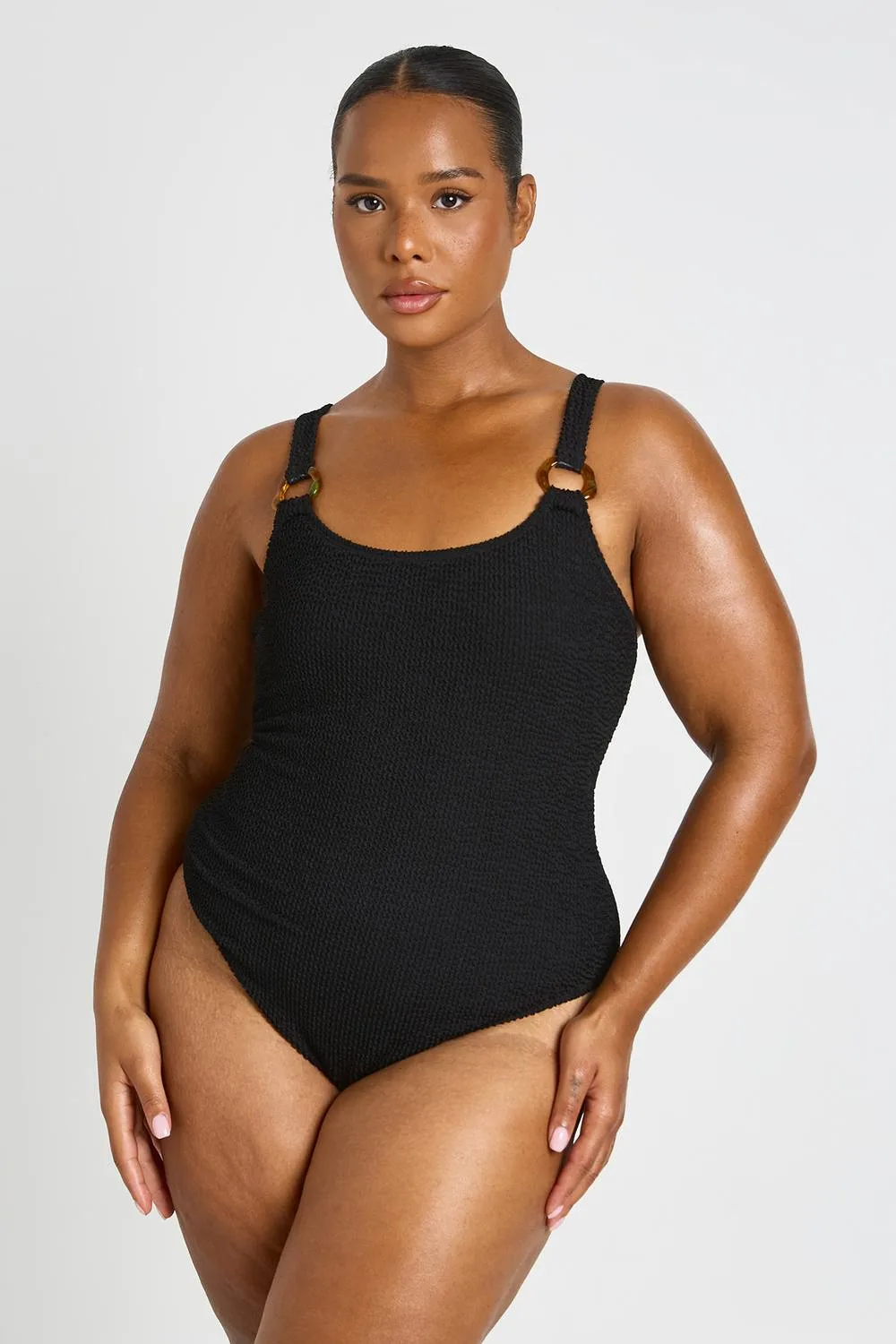 Crinkle Scoop Neck Trim Detail Swimsuit by boohoo