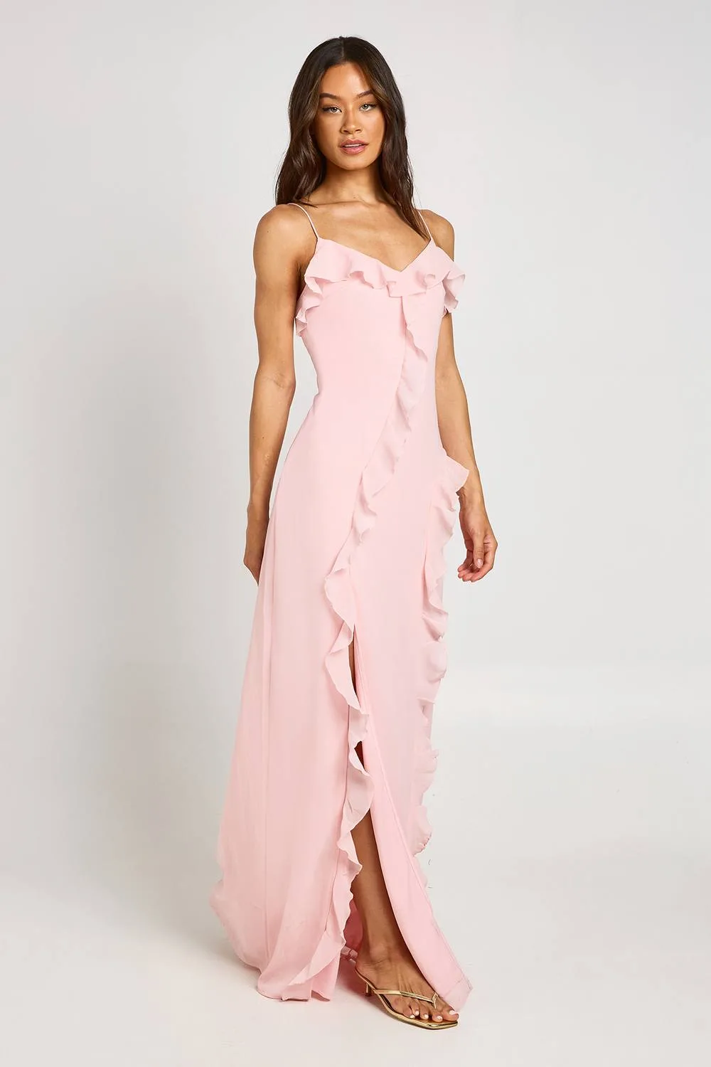 Chiffon Ruffle Detail Maxi Dress by boohoo