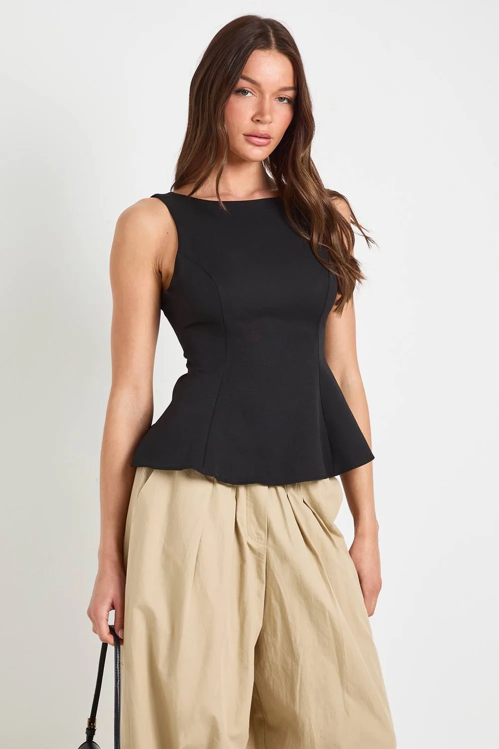Crepe Tie Back Racer Neck Top by boohoo
