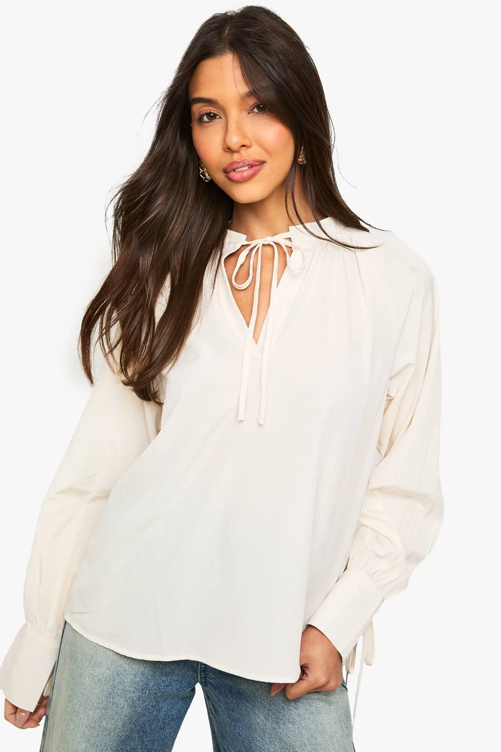 Crinkle Tie Neck Blouse by boohoo