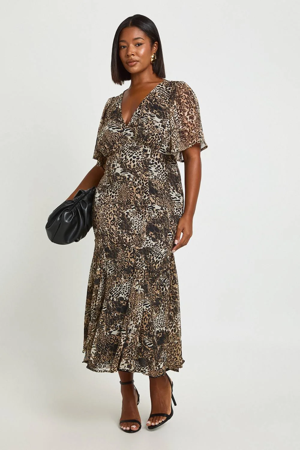 Leopard Angel Sleeve Midaxi Dress by boohoo