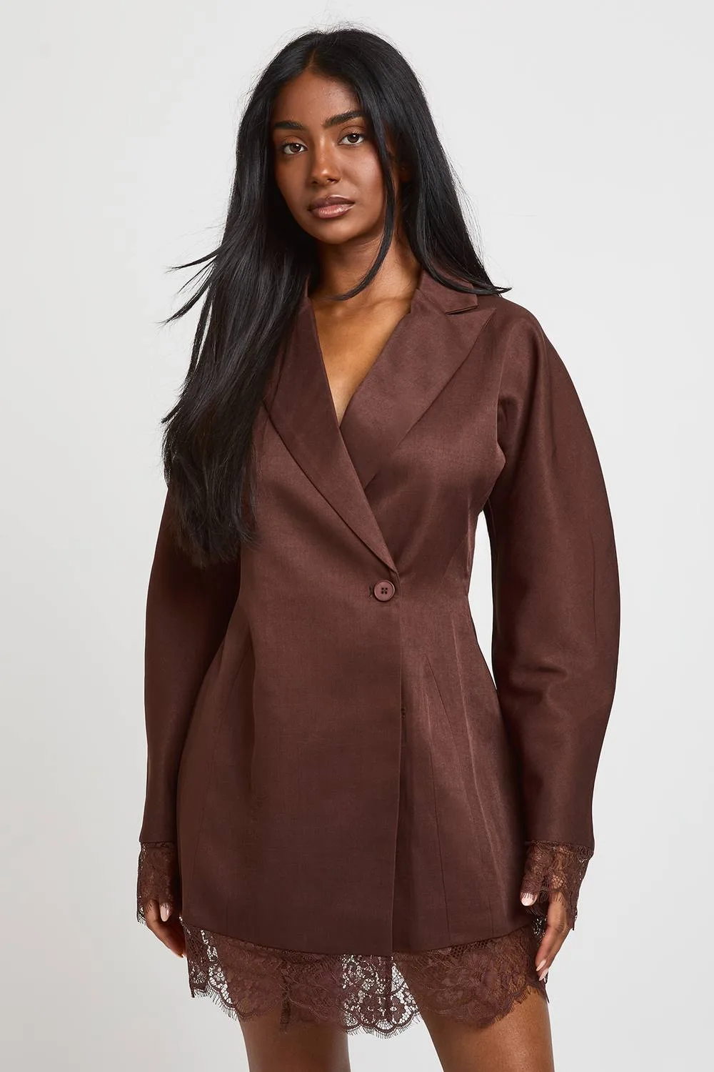 Lace Hem Structured Blazer Dress by boohoo