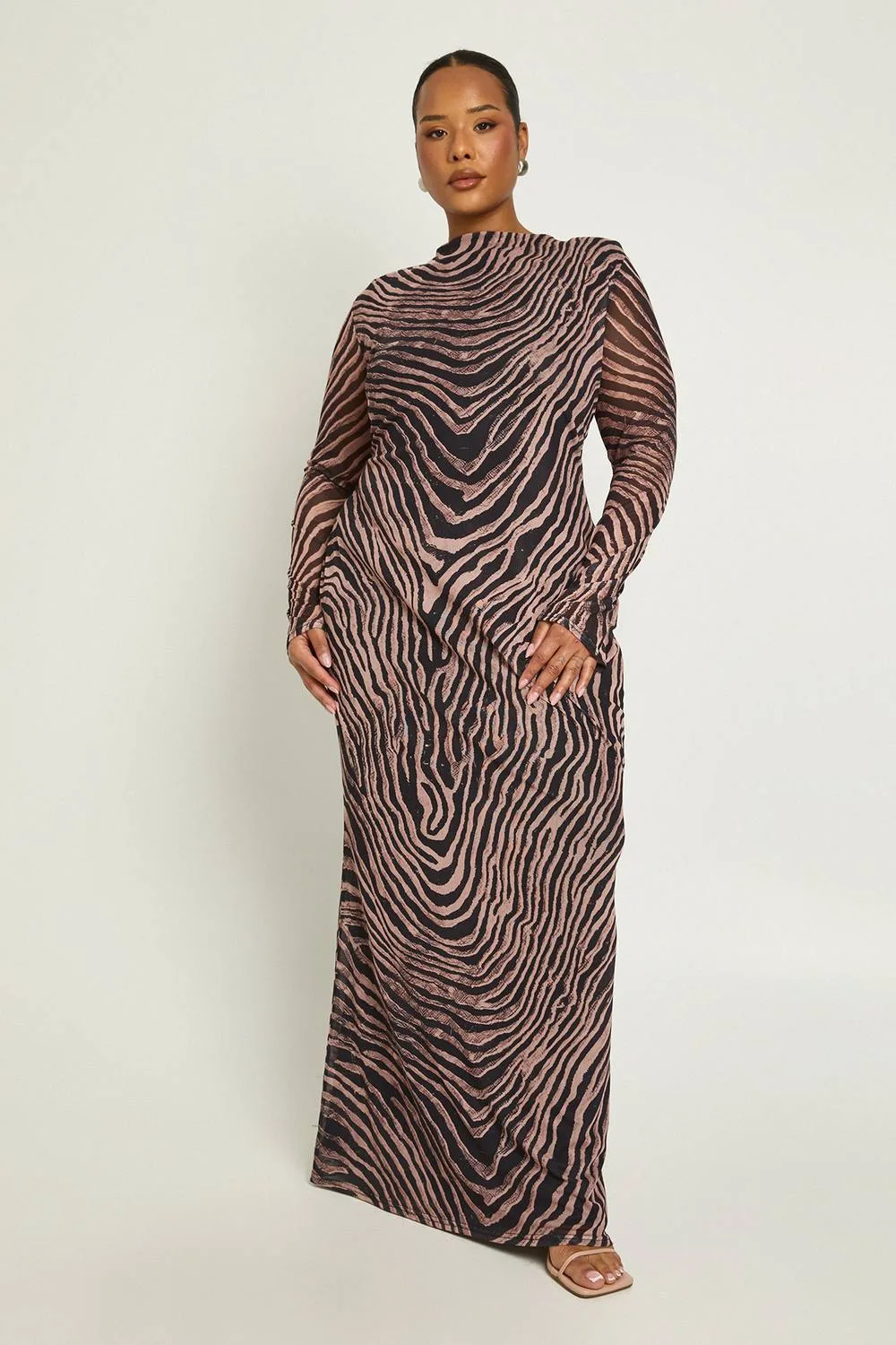 Zebra Shoulder Pad Midaxi Dress by boohoo