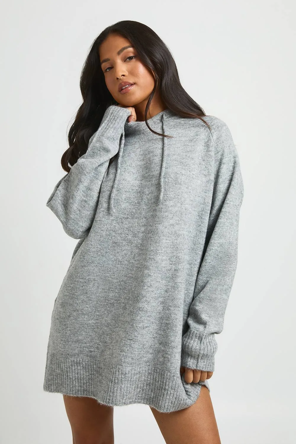 Oversized Knitted Hoody Mini Dress by boohoo