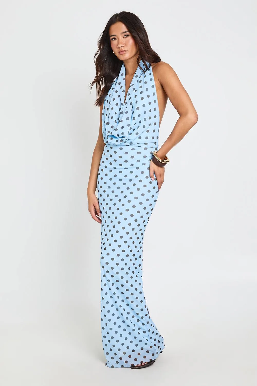 Tonal Polka Dot Deep Cowl Maxi Dress by boohoo