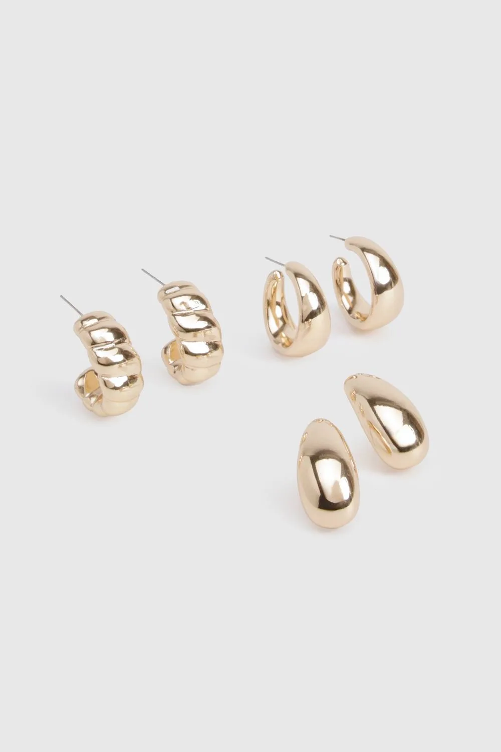 3 Pack Gold Chunky Hoop Earrings by boohoo