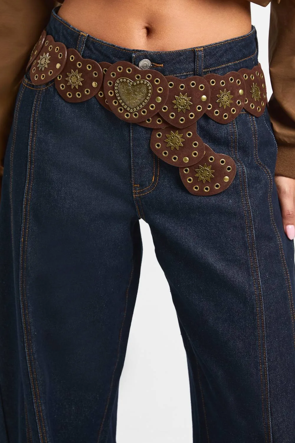Heart Shape Disc Buckle Western Belt by boohoo