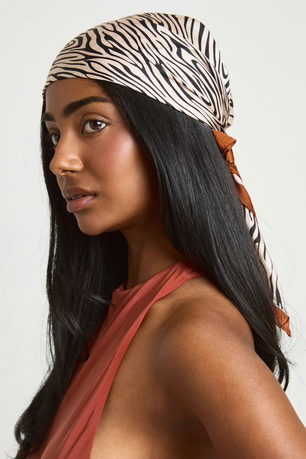 Zebra Print Contrast Edge Satin Neckerchief by boohoo