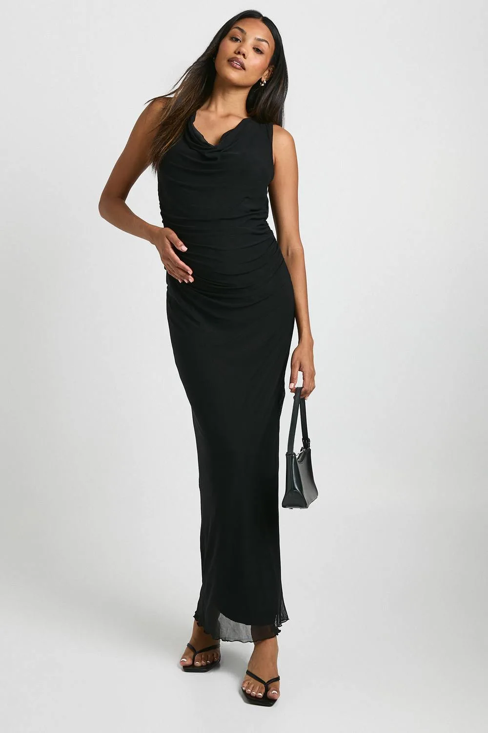 Maternity Mesh Cowl Ruched Maxi Dress by boohoo