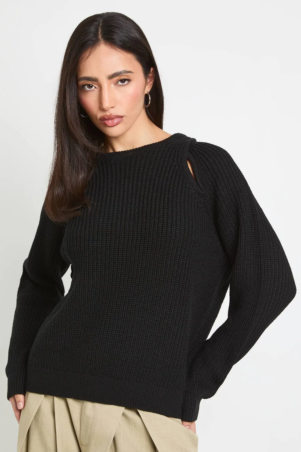 Chunky Knit Cut Out Jumper by boohoo