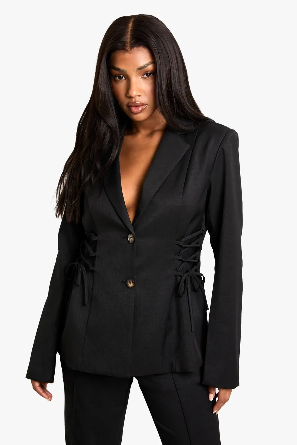 Woven Tailored Lace Up Blazer by boohoo