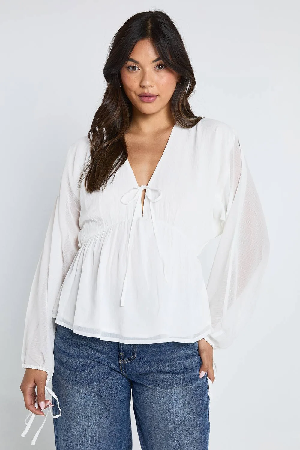 Chiffon Tie Front Volume Blouse